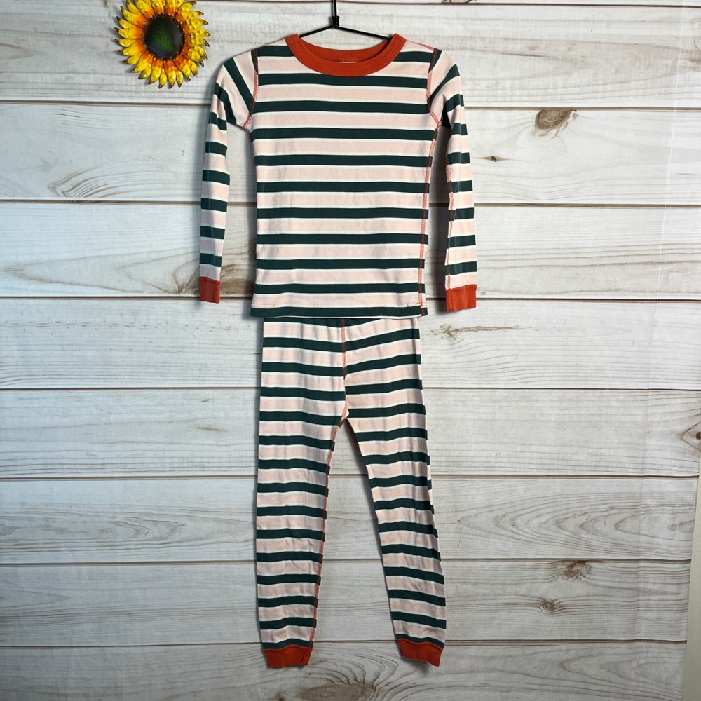 Hanna Andersson Kids 8 Striped Pajamas Pink Green Orange Organic‎ Cotton